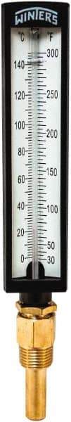 Winters - 30 to 300°F, Industrial Thermometer with Standard Thermowell - 2 Inch Immersion Length, 1.825 Inch Stem Length, 10 Inch Long, 1/2 Inch Thread - Eagle Tool & Supply