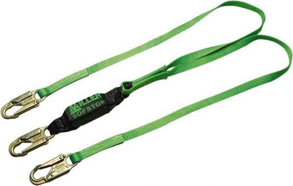 Miller - 6' Long, 310 Lb Capacity, 2 Leg Locking Snap Hook Harness Lanyard - Webbing, Locking Snap Hook Anchorage Connection - Eagle Tool & Supply