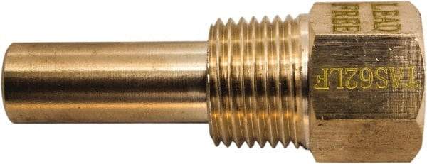 Winters - 2-1/2 Inch Overall Length, 1/2 Inch Thread, Brass Thermowell - 1.3 Inch Insertion Length - Eagle Tool & Supply