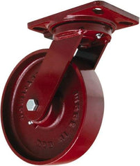 Hamilton - 8" Diam x 2" Wide x 9-3/4" OAH Top Plate Mount Swivel Caster - Cast Iron, 1,500 Lb Capacity, Sealed Precision Ball Bearing, 4-1/2 x 6-1/2" Plate - Eagle Tool & Supply
