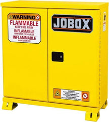 Jobox - 2 Door, 1 Shelf, Yellow Steel Standard Safety Cabinet for Flammable and Combustible Liquids - 49" High x 46-3/32" Wide x 19-5/8" Deep, Manual Closing Door, 30 Gal Capacity - Eagle Tool & Supply