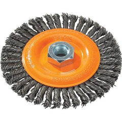 WALTER Surface Technologies - 5" OD, 5/8-11 Arbor Hole, Stringer Bead Steel Wheel Brush - 1/4" Face Width, 0.02" Filament Diam, 15,000 RPM - Eagle Tool & Supply