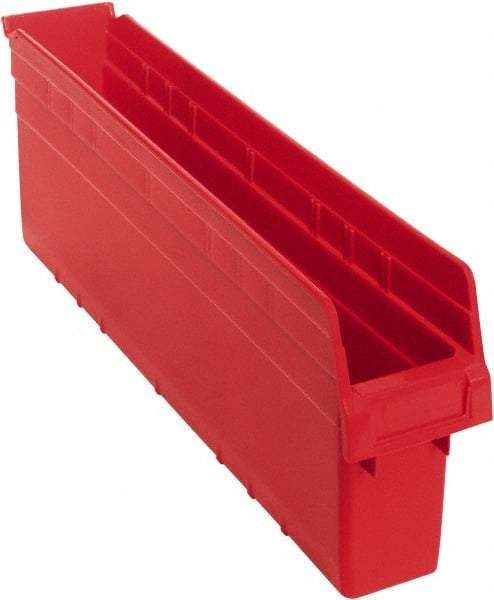 Quantum Storage - 23-5/8" Deep, Red Polypropylene Hopper Shelf Bin - 8" High x 4-3/8" Wide x 23-5/8" Long - Eagle Tool & Supply