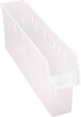 Quantum Storage - 23-5/8" Deep, Clear Polypropylene Hopper Shelf Bin - 8" High x 4-3/8" Wide x 23-5/8" Long - Eagle Tool & Supply