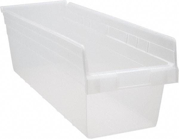 Quantum Storage - 23-5/8" Deep, Clear Polypropylene Hopper Shelf Bin - 8" High x 8-3/8" Wide x 23-5/8" Long - Eagle Tool & Supply