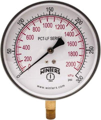 Winters - 4-1/2" Dial, 1/4 Thread, 0-300 Scale Range, Pressure Gauge - Lower Connection Mount, Accurate to 0.01% of Scale - Eagle Tool & Supply
