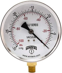 Winters - 4" Dial, 1/4 Thread, 30" HG Vac Scale Range, Pressure Gauge - Lower Connection Mount, Accurate to 3-2-3% of Scale - Eagle Tool & Supply