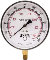 Winters - 4-1/2" Dial, 1/4 Thread, 0-200 Scale Range, Pressure Gauge - Lower Connection Mount, Accurate to 0.01% of Scale - Eagle Tool & Supply