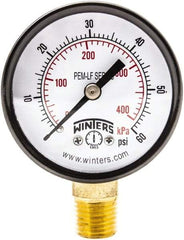 Winters - 2" Dial, 1/4 Thread, 0-60 Scale Range, Pressure Gauge - Lower Connection Mount, Accurate to 3-2-3% of Scale - Eagle Tool & Supply