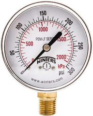 Winters - 2-1/2" Dial, 1/4 Thread, 0-300 Scale Range, Pressure Gauge - Lower Connection Mount, Accurate to 3-2-3% of Scale - Eagle Tool & Supply