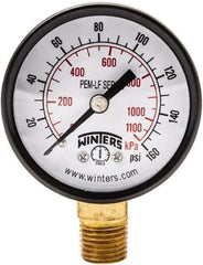 Winters - 2" Dial, 1/4 Thread, 0-160 Scale Range, Pressure Gauge - Lower Connection Mount, Accurate to 3-2-3% of Scale - Eagle Tool & Supply