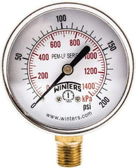 Winters - 2-1/2" Dial, 1/4 Thread, 0-200 Scale Range, Pressure Gauge - Lower Connection Mount, Accurate to 3-2-3% of Scale - Eagle Tool & Supply