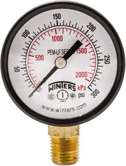 Winters - 2" Dial, 1/4 Thread, 0-300 Scale Range, Pressure Gauge - Lower Connection Mount, Accurate to 3-2-3% of Scale - Eagle Tool & Supply