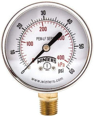 Winters - 2-1/2" Dial, 1/4 Thread, 0-60 Scale Range, Pressure Gauge - Lower Connection Mount, Accurate to 3-2-3% of Scale - Eagle Tool & Supply