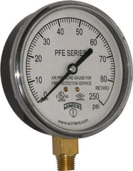 Winters - 3-1/2" Dial, 1/4 Thread, 0-250 Scale Range, Pressure Gauge - Lower Connection Mount, Accurate to 3-2-3% of Scale - Eagle Tool & Supply