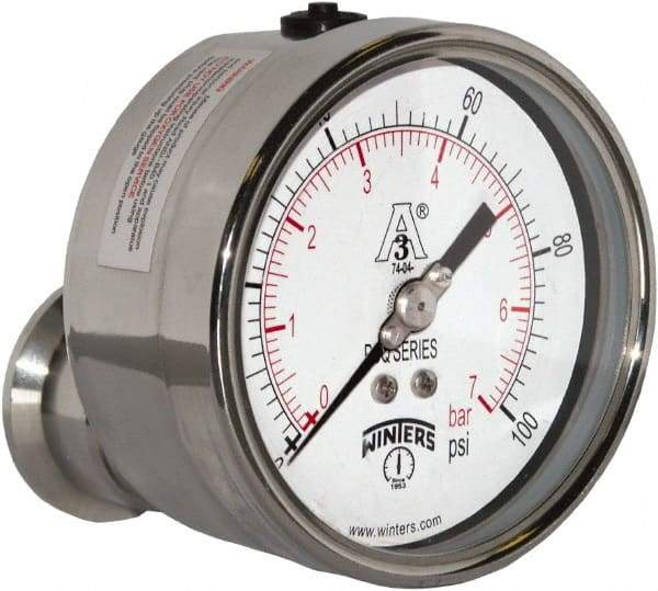 Winters - 4" Dial, 1-1/2 Thread, 0-100 Scale Range, Pressure Gauge - Center Back Connection Mount, Accurate to 0.01% of Scale - Eagle Tool & Supply