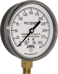 Winters - 3-1/2" Dial, 1/4 Thread, 0-300 Scale Range, Pressure Gauge - Lower Connection Mount, Accurate to 3-2-3% of Scale - Eagle Tool & Supply