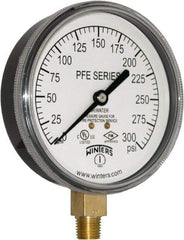Winters - 3-1/2" Dial, 1/4 Thread, 0-300 Scale Range, Pressure Gauge - Lower Connection Mount, Accurate to 3-2-3% of Scale - Eagle Tool & Supply