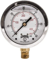 Winters - 2-1/2" Dial, 1/4 Thread, 0-60 Scale Range, Pressure Gauge - Lower Connection Mount, Accurate to 1.5% of Scale - Eagle Tool & Supply