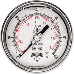Winters - 4" Dial, 1-1/2 Thread, 0-60 Scale Range, Pressure Gauge - Center Back Connection Mount, Accurate to 0.01% of Scale - Eagle Tool & Supply