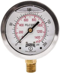 Winters - 2-1/2" Dial, 1/4 Thread, 0-200 Scale Range, Pressure Gauge - Lower Connection Mount, Accurate to 1.5% of Scale - Eagle Tool & Supply