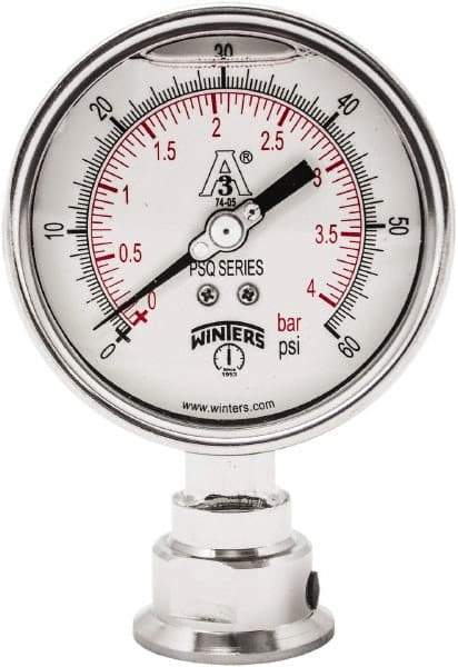 Winters - 4" Dial, 1-1/2 Thread, 0-60 Scale Range, Pressure Gauge - Lower Connection Mount, Accurate to 0.01% of Scale - Eagle Tool & Supply