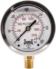 Winters - 2-1/2" Dial, 1/4 Thread, 0-300 Scale Range, Pressure Gauge - Lower Connection Mount, Accurate to 1.5% of Scale - Eagle Tool & Supply