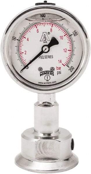 Winters - 2-1/2" Dial, 1-1/2 Thread, 0-200 Scale Range, Pressure Gauge - Lower Connection Mount, Accurate to 1.5% of Scale - Eagle Tool & Supply