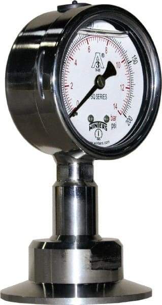 Winters - 2-1/2" Dial, 2 Thread, 0-200 Scale Range, Pressure Gauge - Lower Connection Mount, Accurate to 1.5% of Scale - Eagle Tool & Supply