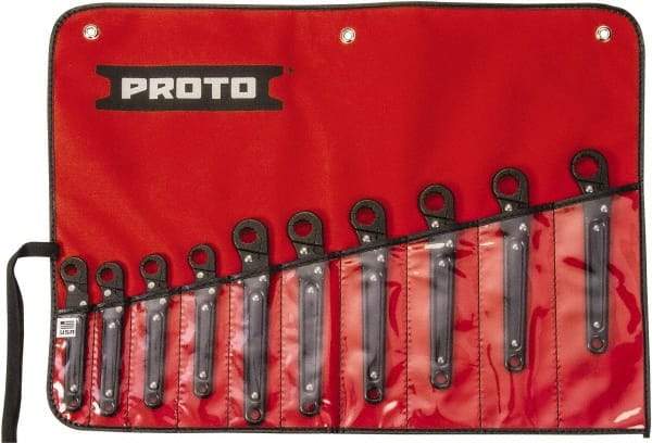 Proto - 10 Piece, 10mm to 19mm, 12 Point Ratcheting Flare Nut Set - Metric Measurement Standard, Black Oxide Finish - Eagle Tool & Supply