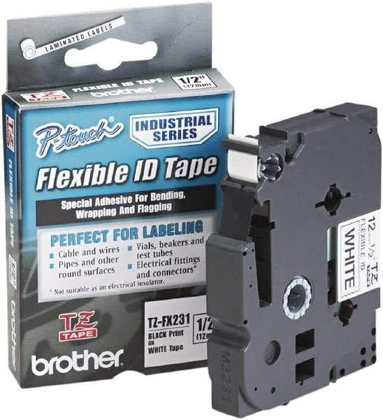 Brother - 1/2" Wide x 314.4" Long, White Plastic/Paper Tape Cassette - For Label Maker - Eagle Tool & Supply