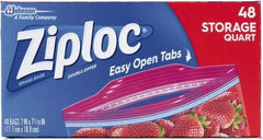 Ziploc - 48 Piece, 1 Quart Capacity, 9.6 Inch Wide x 8-1/2 Inch High, Ziploc Storage Bag - 9 Pack, 1.75 mil Thick, Plastic - Eagle Tool & Supply