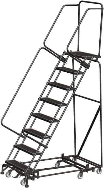 Ballymore - 113" 8 Step Rolling Warehouse Ladder - Lock Step Rolling Safety Ladder, 450 Lb Capacity, 80" Platform Height, 32" Base Width x 61" Base Depth, Perforated Tread - Eagle Tool & Supply