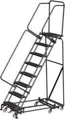 Ballymore - 113" 8 Step Rolling Warehouse Ladder - Lock Step Rolling Safety Ladder, 450 Lb Capacity, 80" Platform Height, 32" Base Width x 61" Base Depth, Perforated Tread - Eagle Tool & Supply