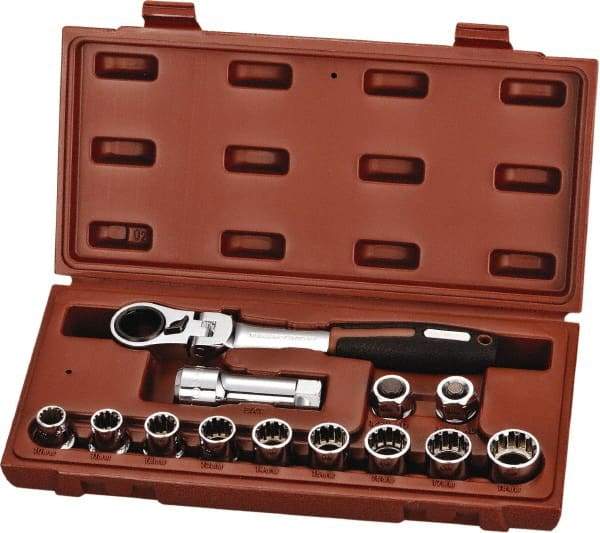 Paramount - 13 Piece 3/4" Drive Deep Well Socket Set - 12 Points, 10mm to 19mm Range, Metric Measurement Standard - Eagle Tool & Supply