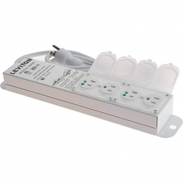 Leviton - 4 Outlets, 125 VAC15 Amps, 7' Cord, Standard Power Outlet Strip - Wall/Surface Mount, 5-20 NEMA Configuration, 1' Strip, UL 60601-1 - Eagle Tool & Supply