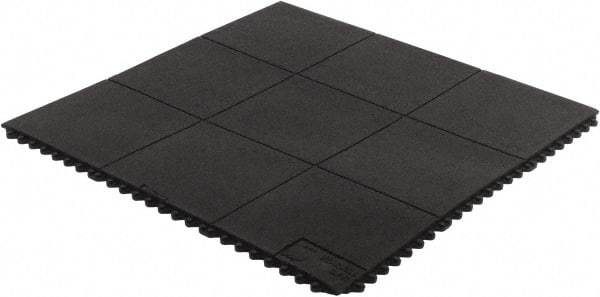 Wearwell - 3' Long x 3' Wide, Dry/Wet Environment, Anti-Fatigue Matting - Black, CFR Rubber with CFR Rubber Base, Straight - Eagle Tool & Supply