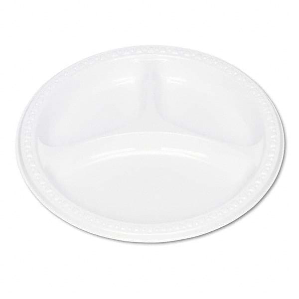 Tablemate Products - Plastic Dinnerware, Compartment Plates, 9" Diam, White, 125/Pack - Eagle Tool & Supply