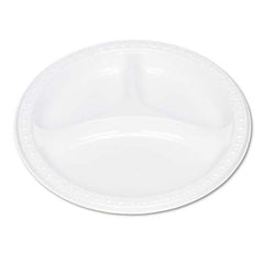 Tablemate Products - Plastic Dinnerware, Compartment Plates, 9" Diam, White, 125/Pack - Eagle Tool & Supply