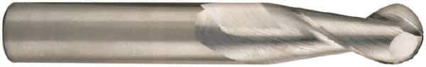 SGS - 3/8" Diam, 1" LOC, 2 Flute Solid Carbide Ball End Mill - Uncoated, Single End, 2-1/2" OAL, 3/8" Shank Diam, Spiral Flute - Eagle Tool & Supply