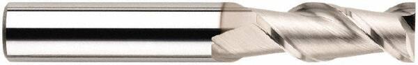 SGS - 3/8", 2-1/2" LOC, 3/8" Shank Diam, 4-1/4" OAL, 2 Flute, Solid Carbide Square End Mill - Single End, Uncoated, Spiral Flute, 45° Helix, Centercutting, Right Hand Cut, Right Hand Flute, Series 44 - Eagle Tool & Supply