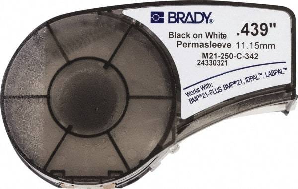 Brady - 0.439" Wide x 84" Long, White Heat Shrinkable Polyolefin Heat Shrink Tubing - For BMP21 Plus Portable Label Printer, IDPAL Handheld Label Maker - Eagle Tool & Supply