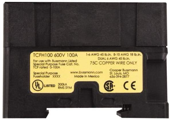 Cooper Bussmann - 1 Pole, 600 VAC/VDC, 100 Amp, DIN Rail Mount Fuse Holder - Compatible with CF, J Class, 1.05 Inch Wide Fuse - Eagle Tool & Supply