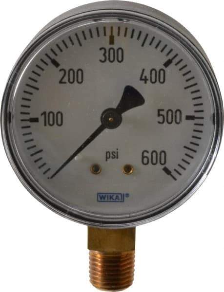 Wika - 2-1/2" Dial, 1/4 Thread, 0-600 Scale Range, Pressure Gauge - Lower Connection Mount, Accurate to 3-2-3% of Scale - Eagle Tool & Supply