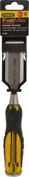 Stanley - 9" OAL x 1-1/4" Blade Width Wood Chisel - 1-1/4" Tip, Acetate & Rubber Grip Handle - Eagle Tool & Supply