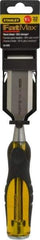 Stanley - 9" OAL x 1-1/4" Blade Width Wood Chisel - 1-1/4" Tip, Acetate & Rubber Grip Handle - Eagle Tool & Supply