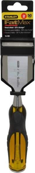 Stanley - 9" OAL x 2" Blade Width Wood Chisel - 2" Tip, Acetate & Rubber Grip Handle - Eagle Tool & Supply