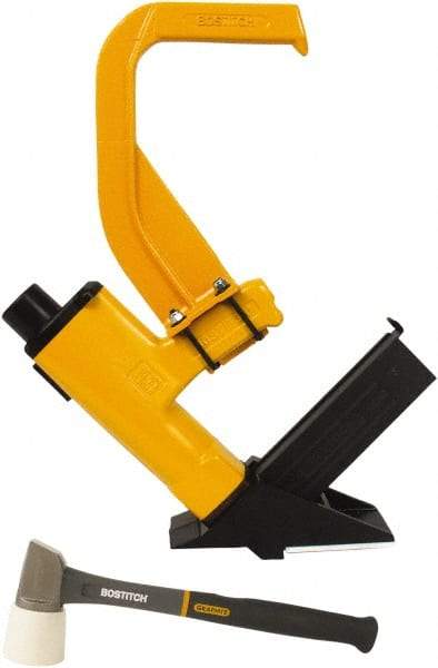 Stanley Bostitch - 1/2" Crown, 16 Gauge, 92 Staple Capacity Power Stapler - 1/4" Inlet, 70 to 90 psi Air Pressure, Includes Graphite Mallet & Pre-Finished Flooring Adapter Foot - Eagle Tool & Supply