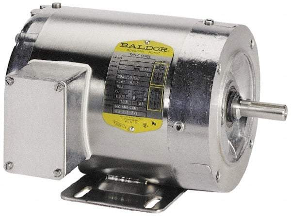 Baldor - 1 hp, TENV Enclosure, 1,725 RPM, 208-230/460 Volt, 60/50 Hz, Three Phase Energy Efficient Motor - Size 56C Frame, C-Face/Base Mount, 1 Speed, Ball Bearings, 1.60 Full Load Amps, F Class Insulation - Eagle Tool & Supply