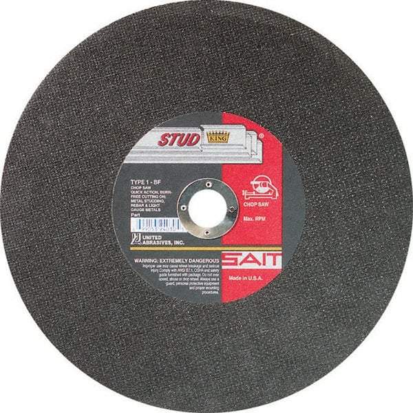 Sait - 14" Aluminum Oxide Cutoff Wheel - 3/32" Thick, 1" Arbor, 4,400 Max RPM, Use with Chop Saws - Eagle Tool & Supply
